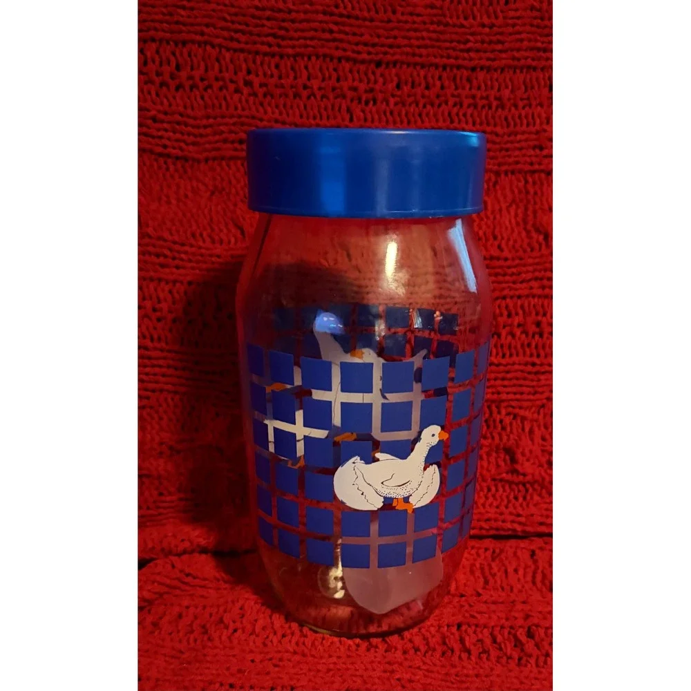 Vintage Carlton Glass 2L Goose Canister Jar with Blue Lid Made in USA